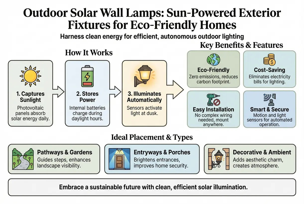 Buiten Solar Wandlampen: Op zonne-energie werkende buitenarmaturen voor milieuvriendelijke huizen - infographic