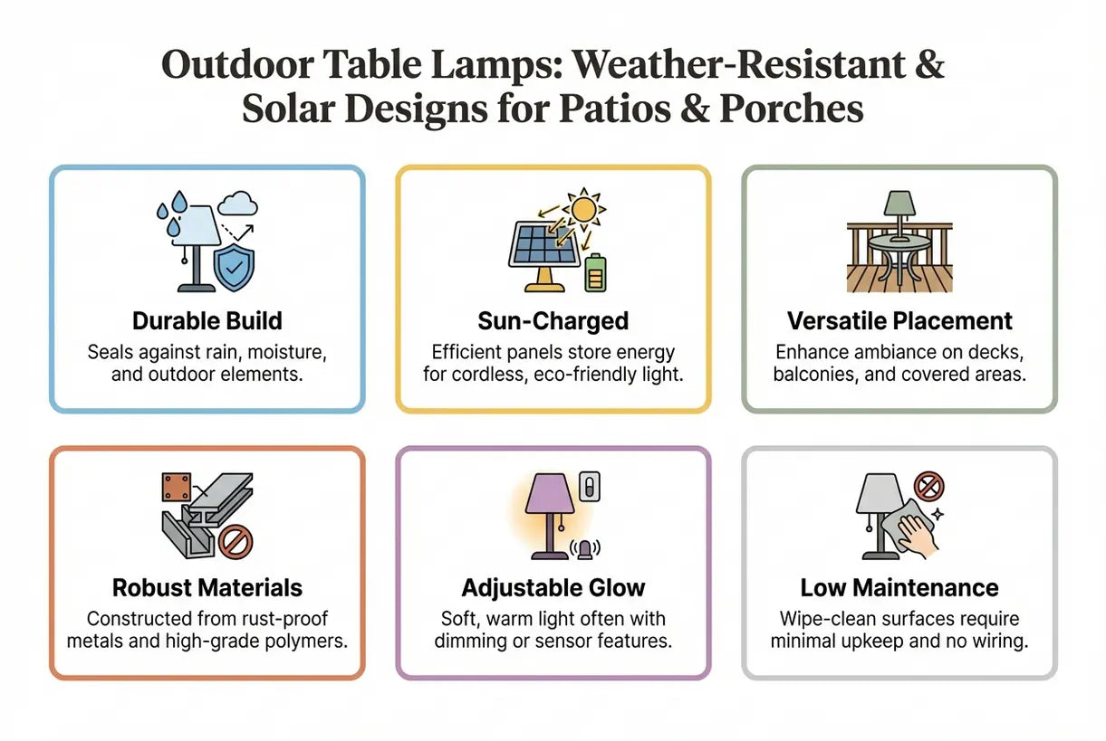 Buiten Tafellampen: Weerbestendige & Zonne-ontwerpen voor Patio's & Veranda's - infographic