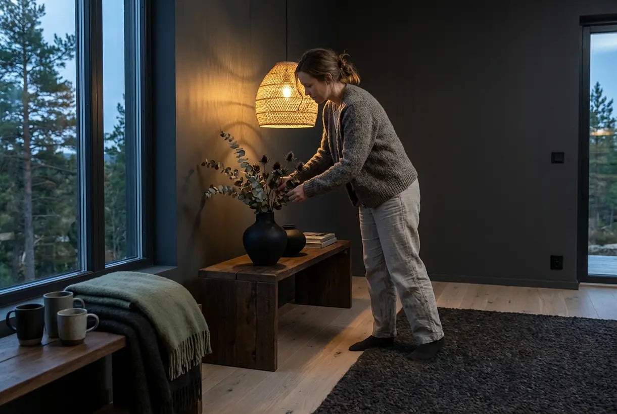 Dark scandinavian interior design living room moody nordic noir atmosphere