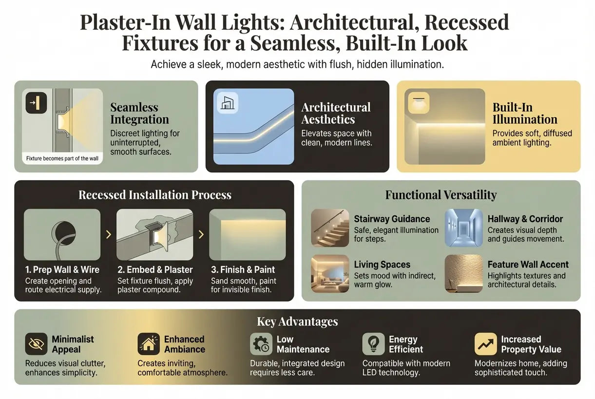 Stuc-inbouw wandlampen: Architecturale, inbouw armaturen voor een naadloze, ingebouwde look - infographic