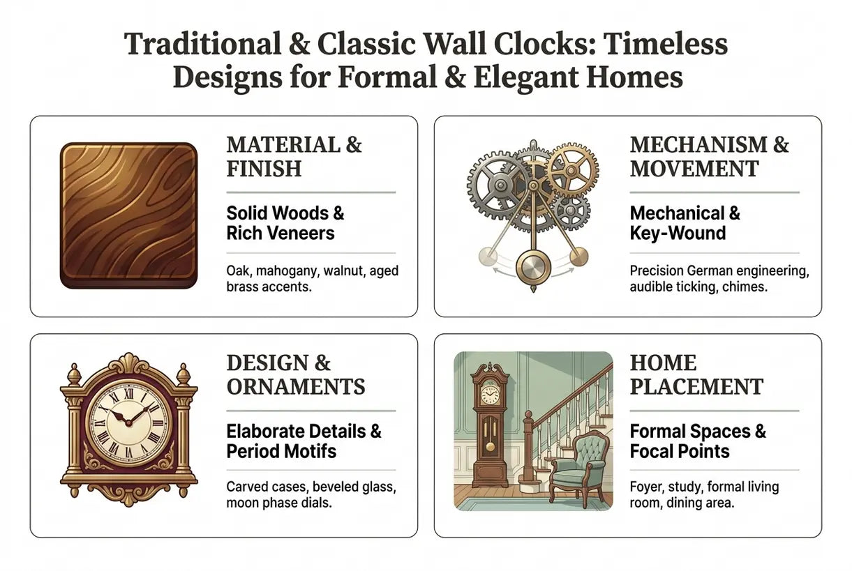 Traditionelle & Klassische Wanduhren: Zeitlose Designs für formelle & elegante Heime - Infografik