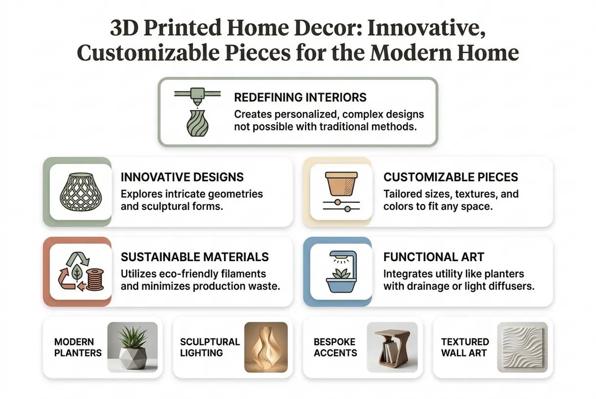 3D Printed Home Decor: Innovative, Customizable Pieces for the Modern Home - infographic