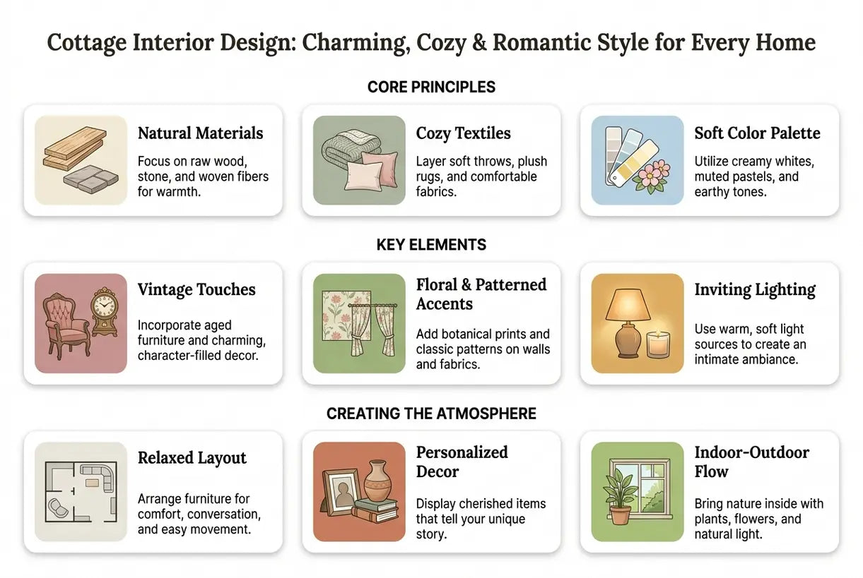 Cottage Interior Design: Charming, Cozy & Romantic Style for Every Home - infographic
