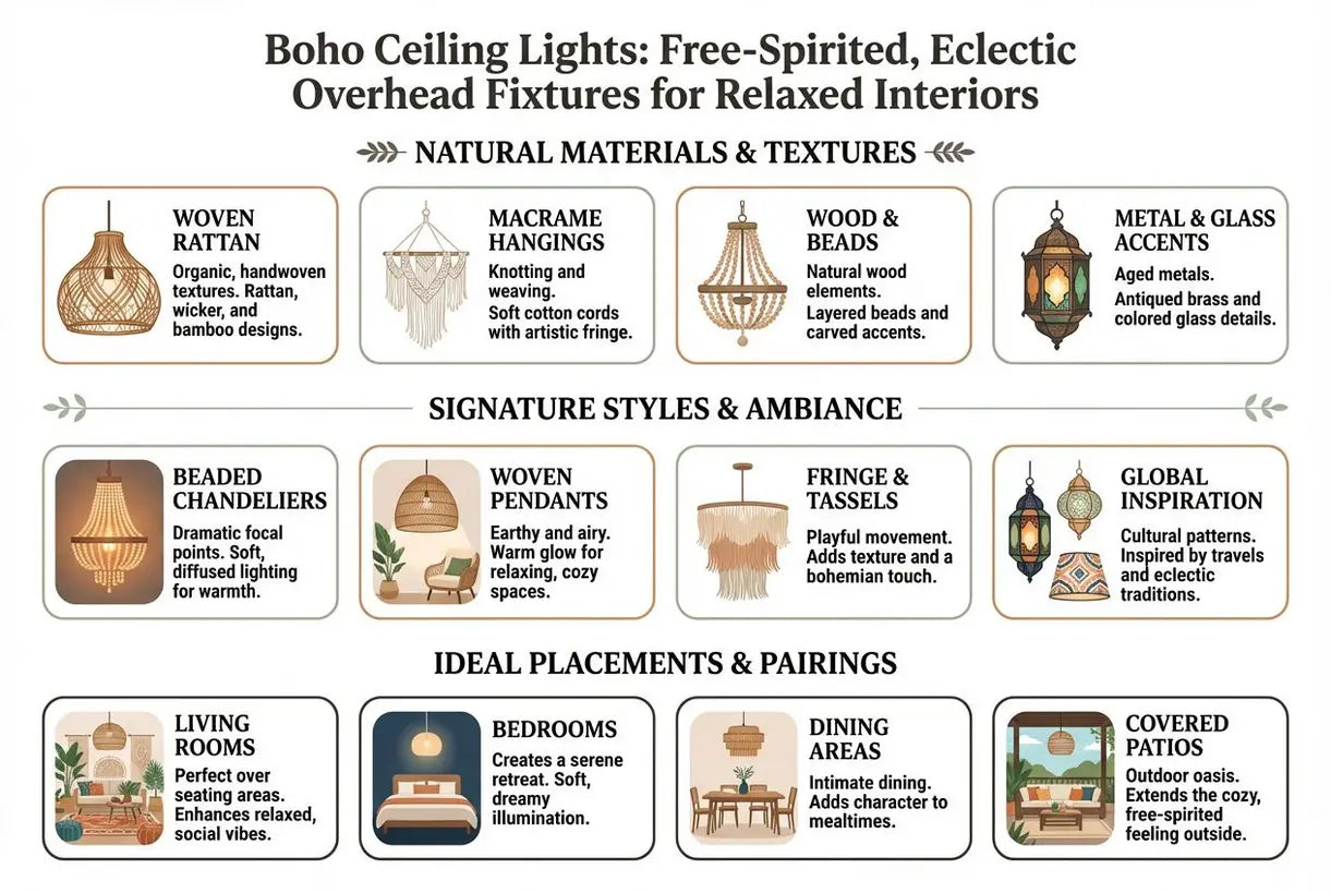 Boho Plafondlampen: Vrijgevochten, Eclectische Plafondarmaturen voor Ontspannen Interieurs - infographic