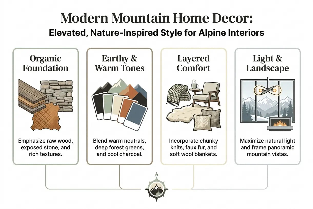 Modern Mountain Home Decor: Elevated, Nature-Inspired Style for Alpine & High-Altitude Interiors - infographic