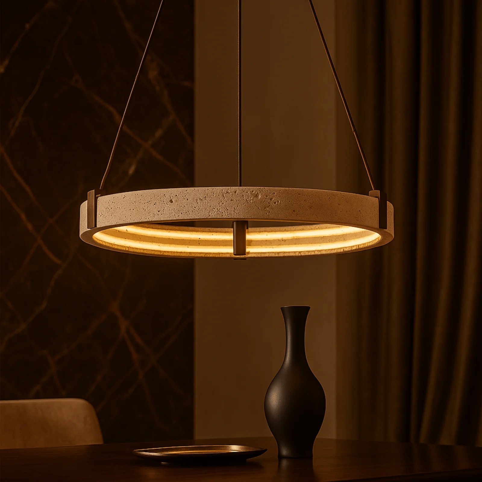 Stone Ring Pendant Light – Nordic Minimalist Decor, Small / Dimmable, Ceiling Fixtures, Steina Natural