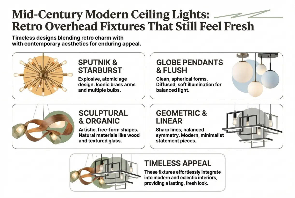 Mid-Century Moderne Plafondlampen: Retro Bovenarmaturen Die Nog Steeds Fris Aanvoelen - infographic