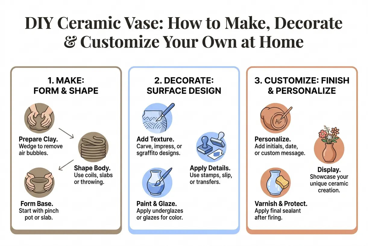 DIY Ceramic Vase: How to Make, Decorate & Customize Your Own at Home - infographic