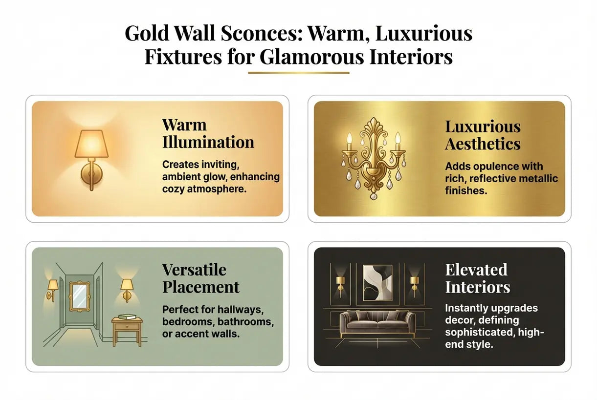 Gouden Wandlampen: Warme, Luxe Armaturen voor Glamoureuze Interieurs - infographic