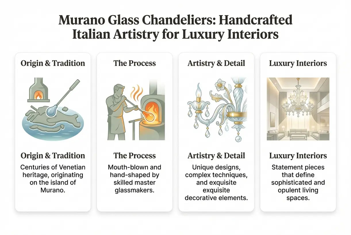 Murano Glazen Kroonluchters: Handgemaakte Italiaanse Kunst voor Luxe Interieurs - infographic