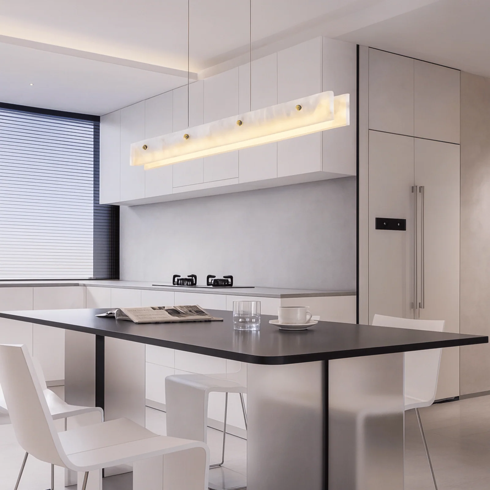 Steinna Marble Linear Chandelier 3 Sizes Available, Ceiling Light Fixtures, Pendant for Dining Room