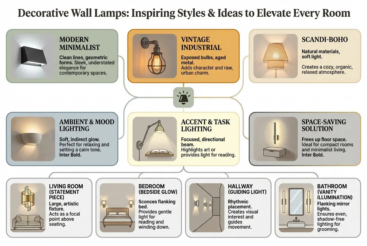 Decoratieve Wandlampen: Inspirerende Stijlen & Ideeën om Elke Kamer te Verheffen - infographic