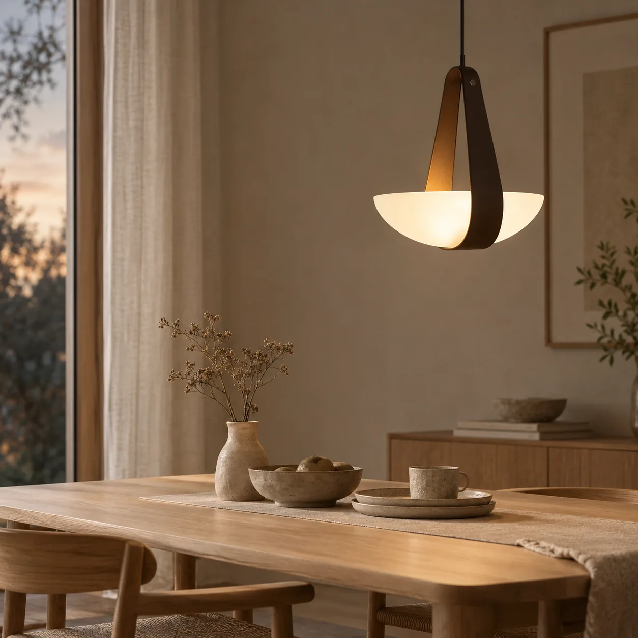 Gloda Scandinavische Hanglamp in Glas en Leer