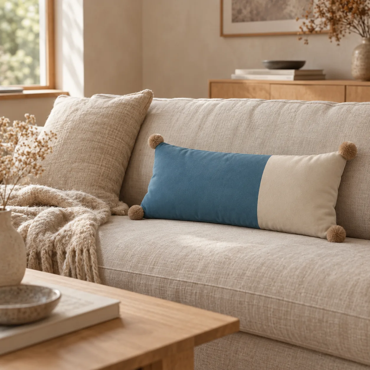 Mysra Fluweel Pom Pom Kussen Scandinavische Stijl
