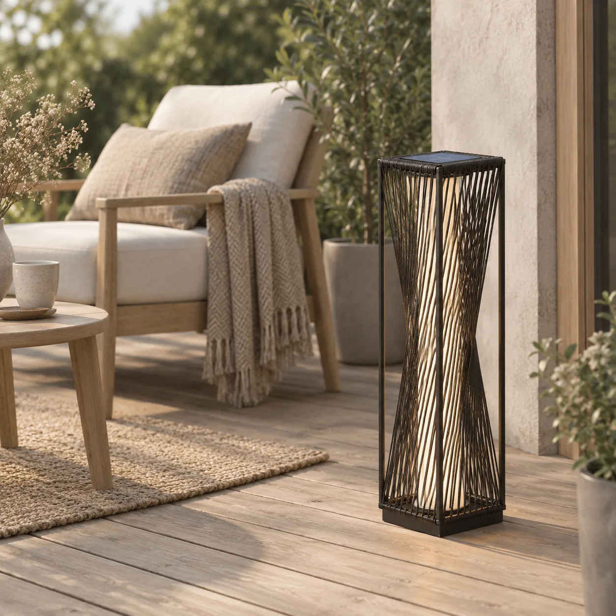 Solvik Solar Rattan-Stehleuchte für den Außenbereich, dunkelbraun