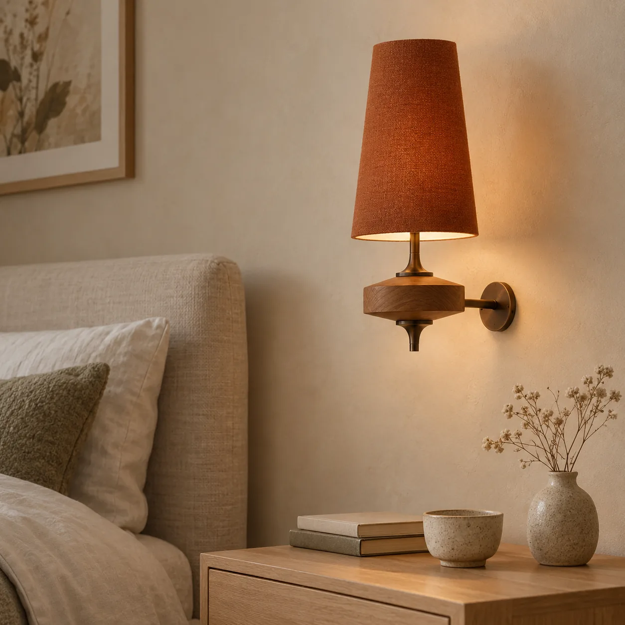 Vevra Nordic Stoffen Wandlamp met Houten Voet