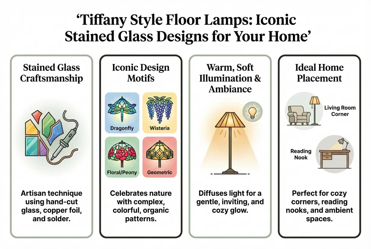 Tiffany Stijl Vloerlampen: Iconische Glas-in-lood Ontwerpen voor Uw Huis - infographic