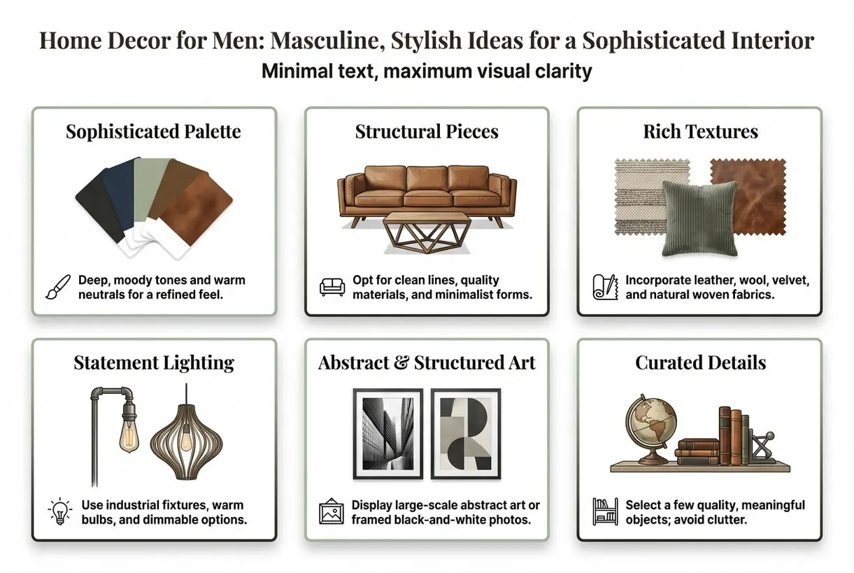 Home Decor for Men: Masculine, Stylish Ideas for a Sophisticated Interior - infographic