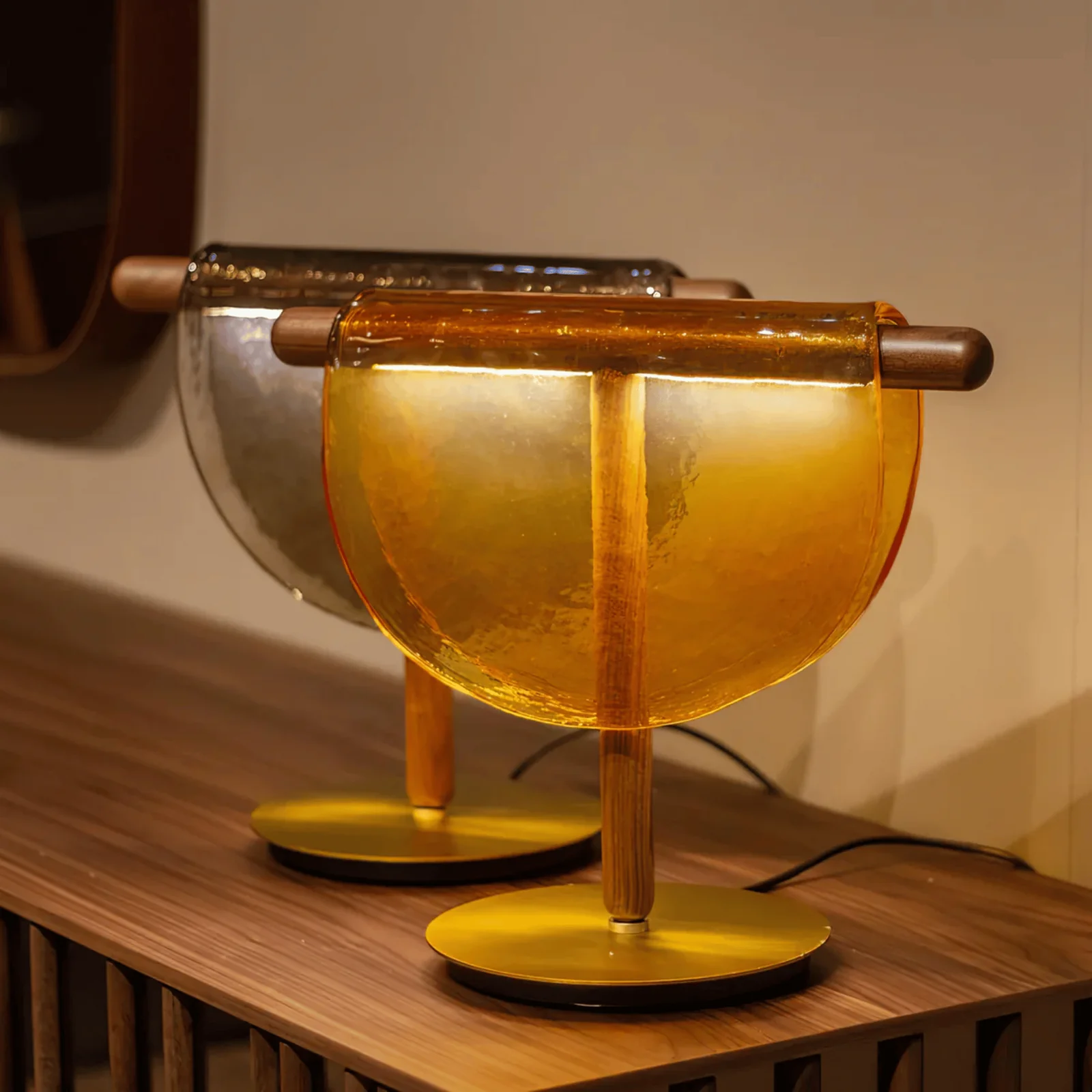 Halvglo Half Moon Amber Glass Table Lamp by Skonne, Lamps, Nordic