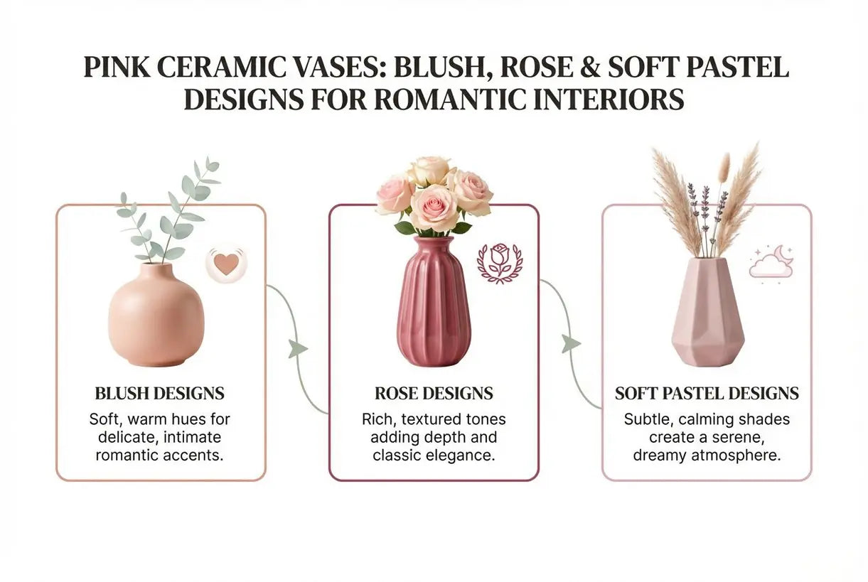 Pink Keramikvasen: Rouge, Rose & Sanfte Pastell-Designs für romantische Interieurs - Infografik