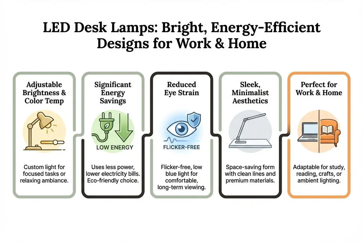 Led-bureaulampen: heldere, energiezuinige ontwerpen voor werk en thuis - infographic