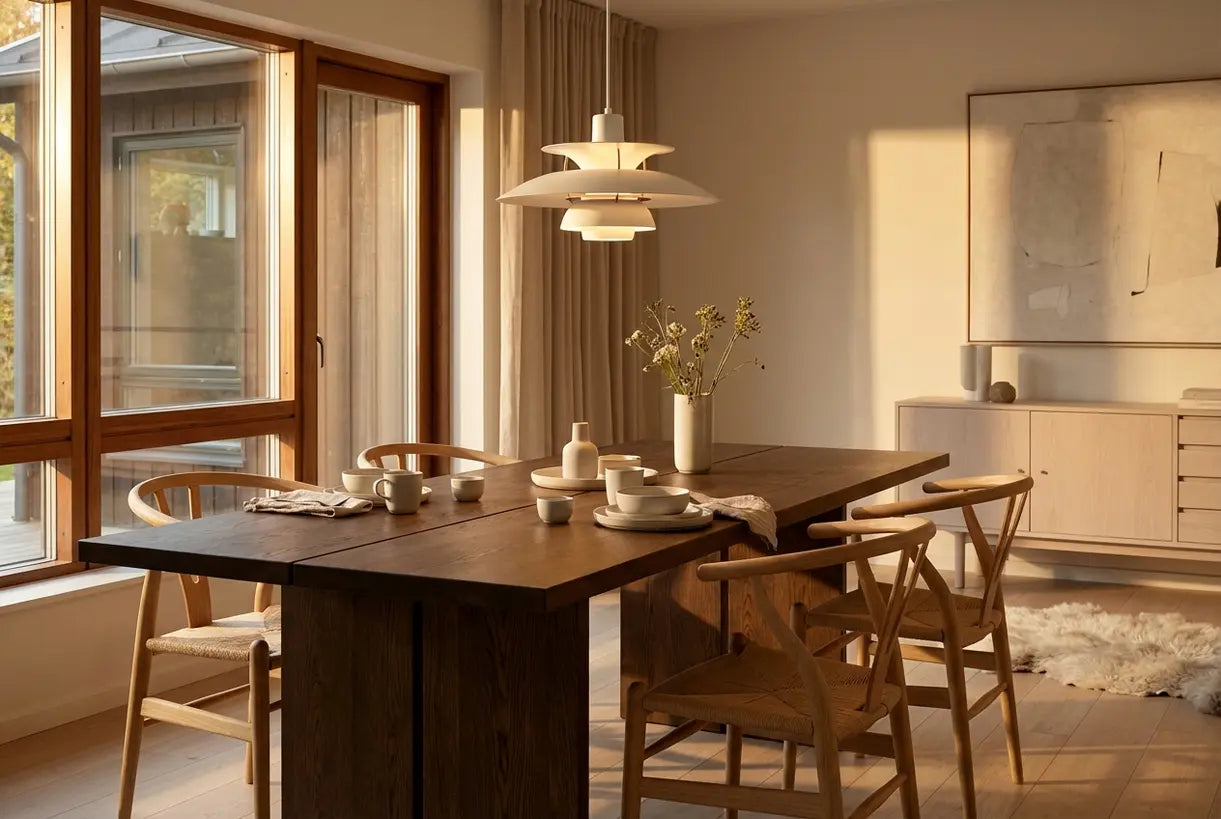 Scandinavische eetkamer met PH5 hanglamp Deens design interieur