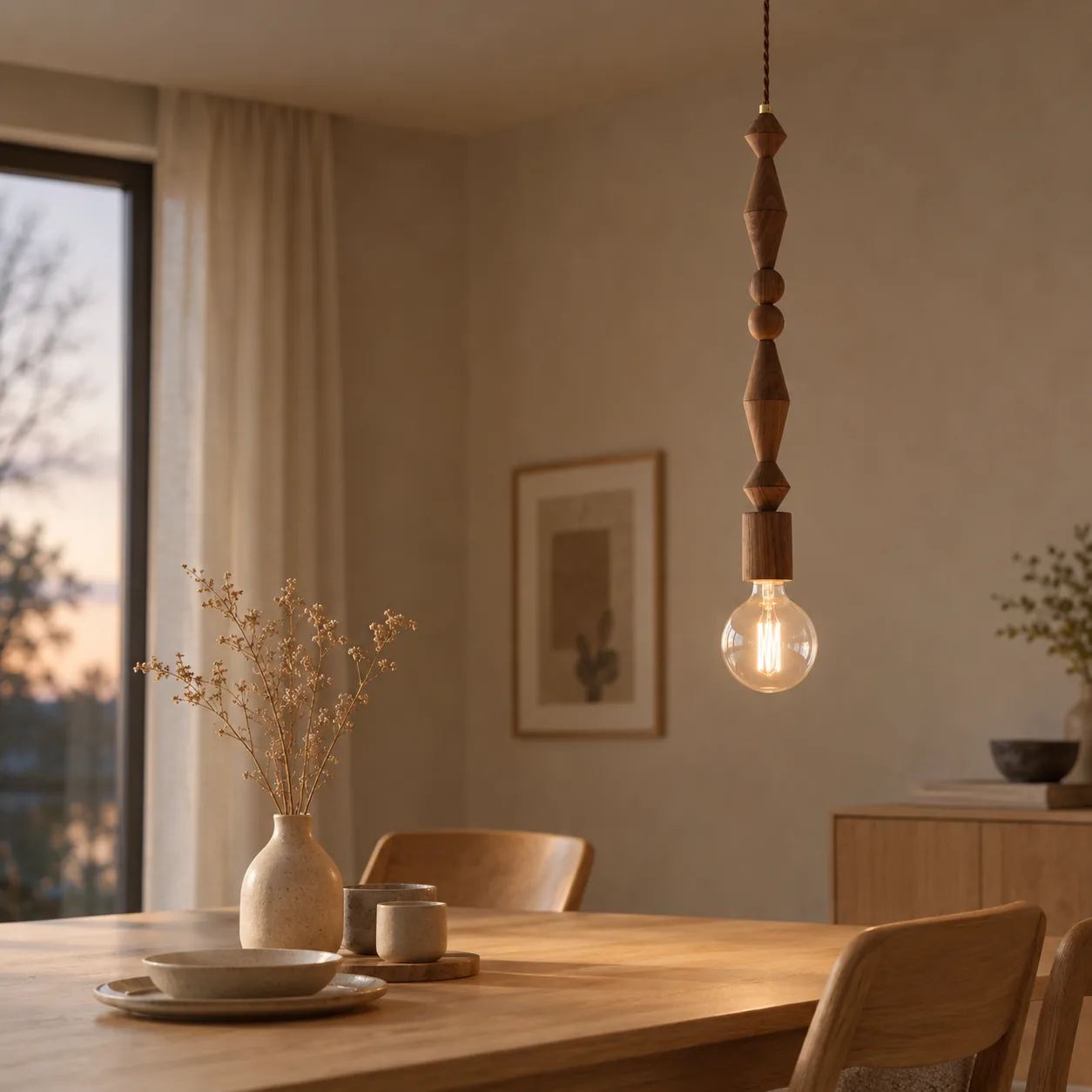Vedra Houten en Glazen Hanglamp Scandinavische Stijl