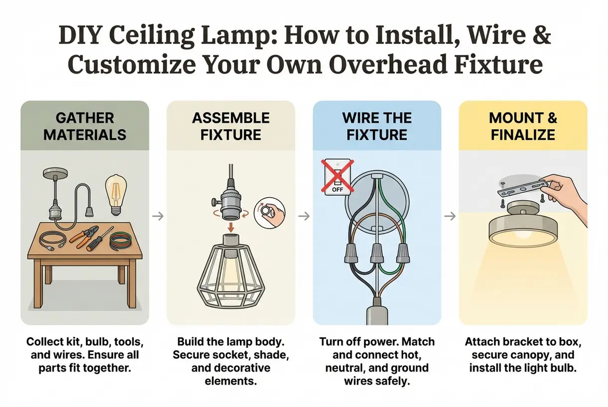 DIY Plafondlamp: Hoe je je eigen bovenverlichting installeert, bedraad en aanpast - infographic