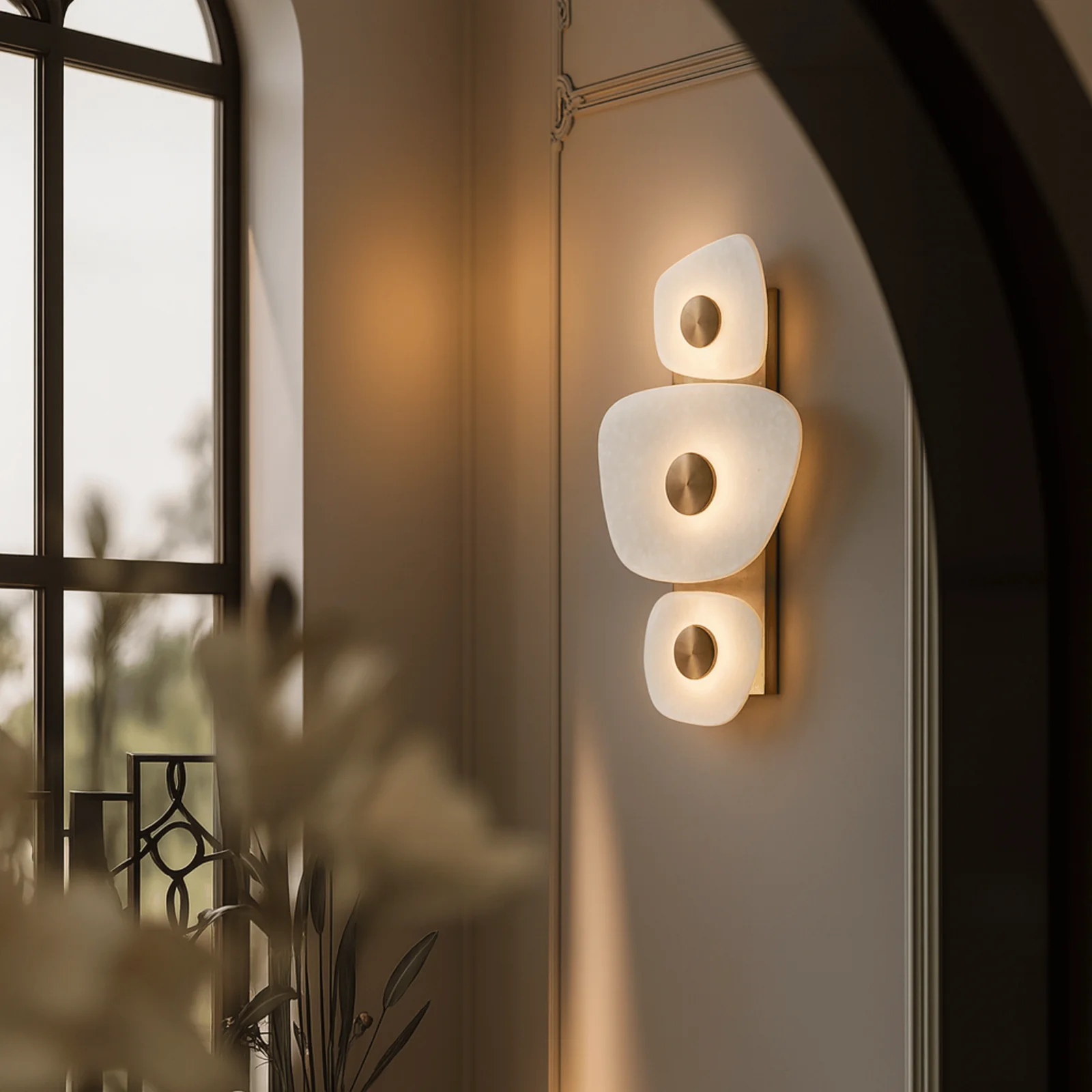 Marble Brass Trio Wall Sconce with Dimmable LED, Light Fixtures, Steinglo