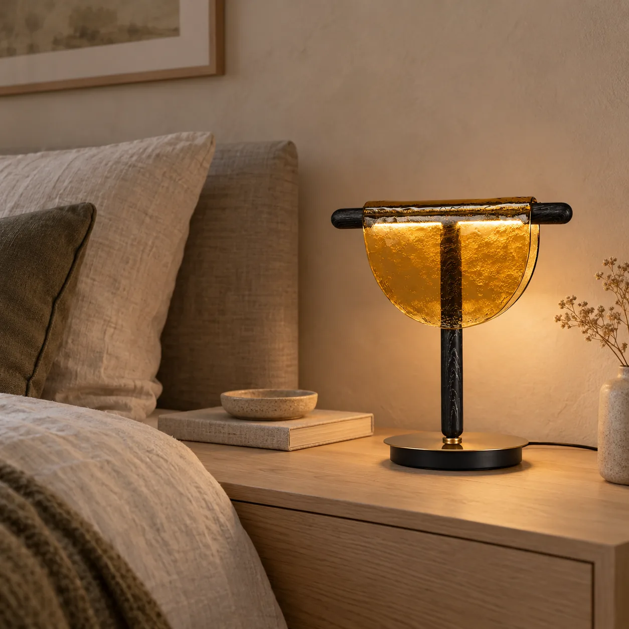 Ambra Sculpturale Halvemaan Glas LED Tafellamp