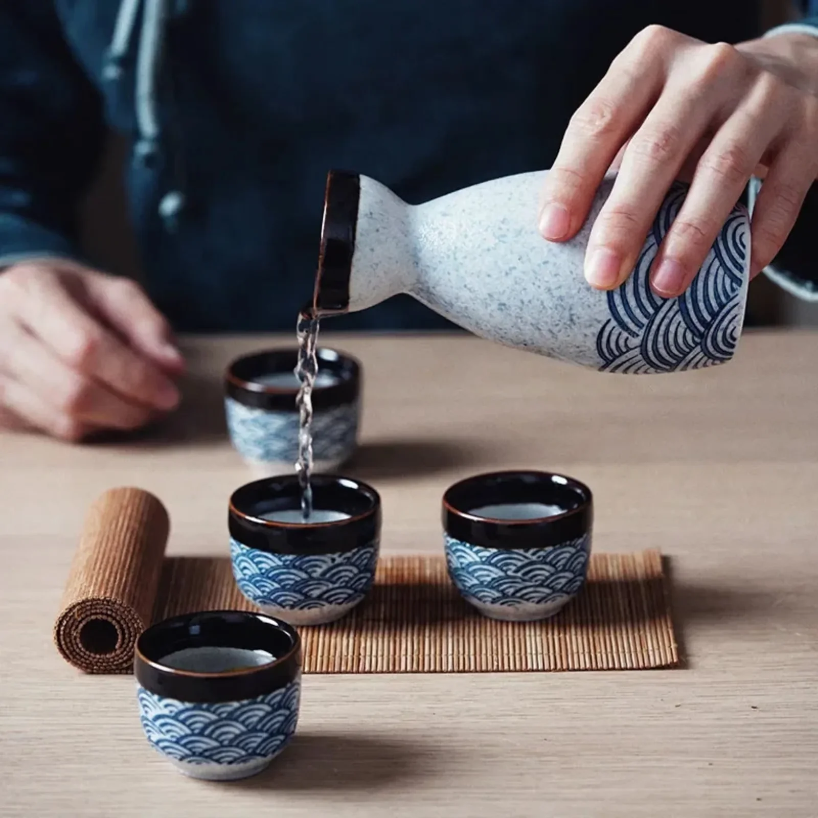 Japanese Ceramic Sake Set with Carafe and Cups Gift, Drinkware Sets, Stilla Box