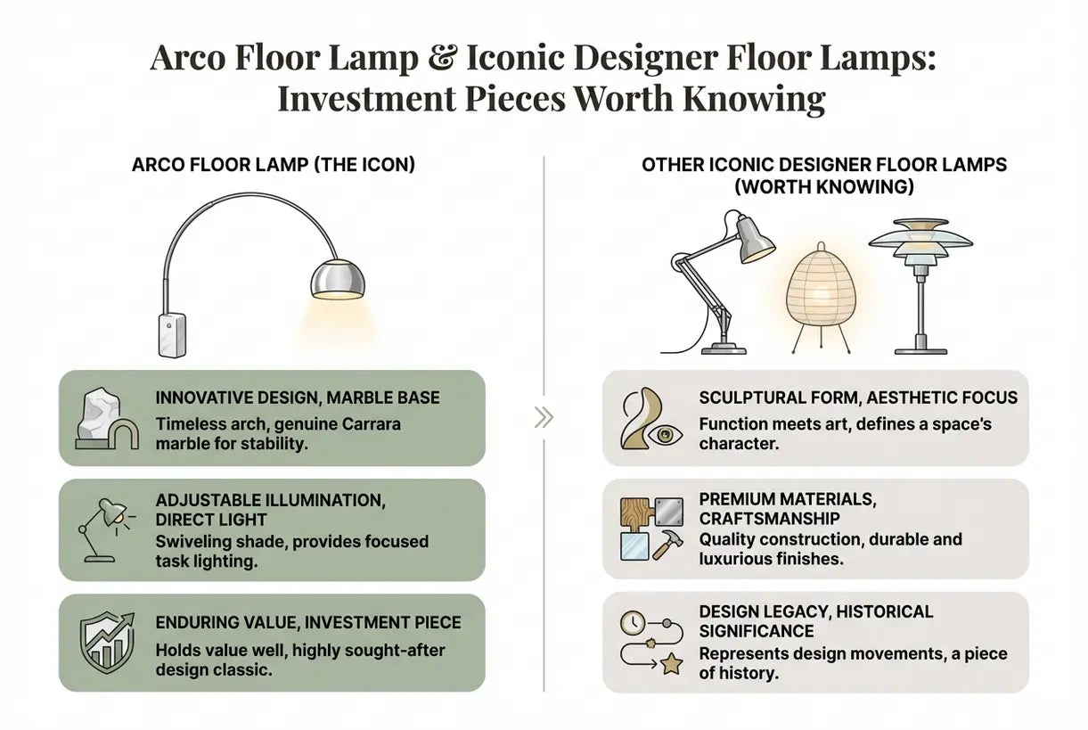 Arco Vloerlamp & Iconische Designer Vloerlampen: Investeringsstukken die het waard zijn om te kennen - infographic