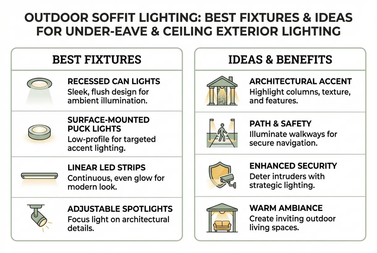 Verlichting in de dakrand: de beste armaturen en ideeën voor licht onder de dakrand en overkapping - infographic