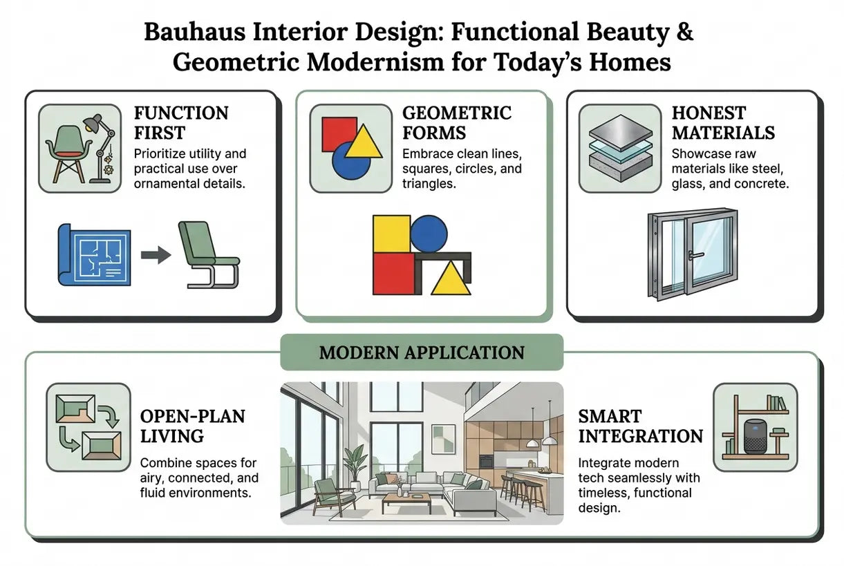 Bauhaus Interior Design: Functional Beauty & Geometric Modernism for Today's Homes - infographic