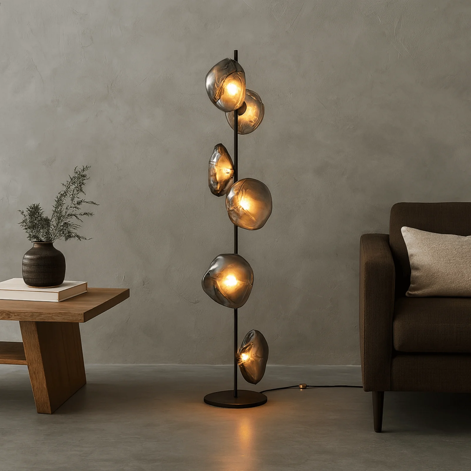 Glovar Artistic Glass Floor Lamp – Warm LED Light, Black & Smoky grey, Lamps, Sculptural for Living Room