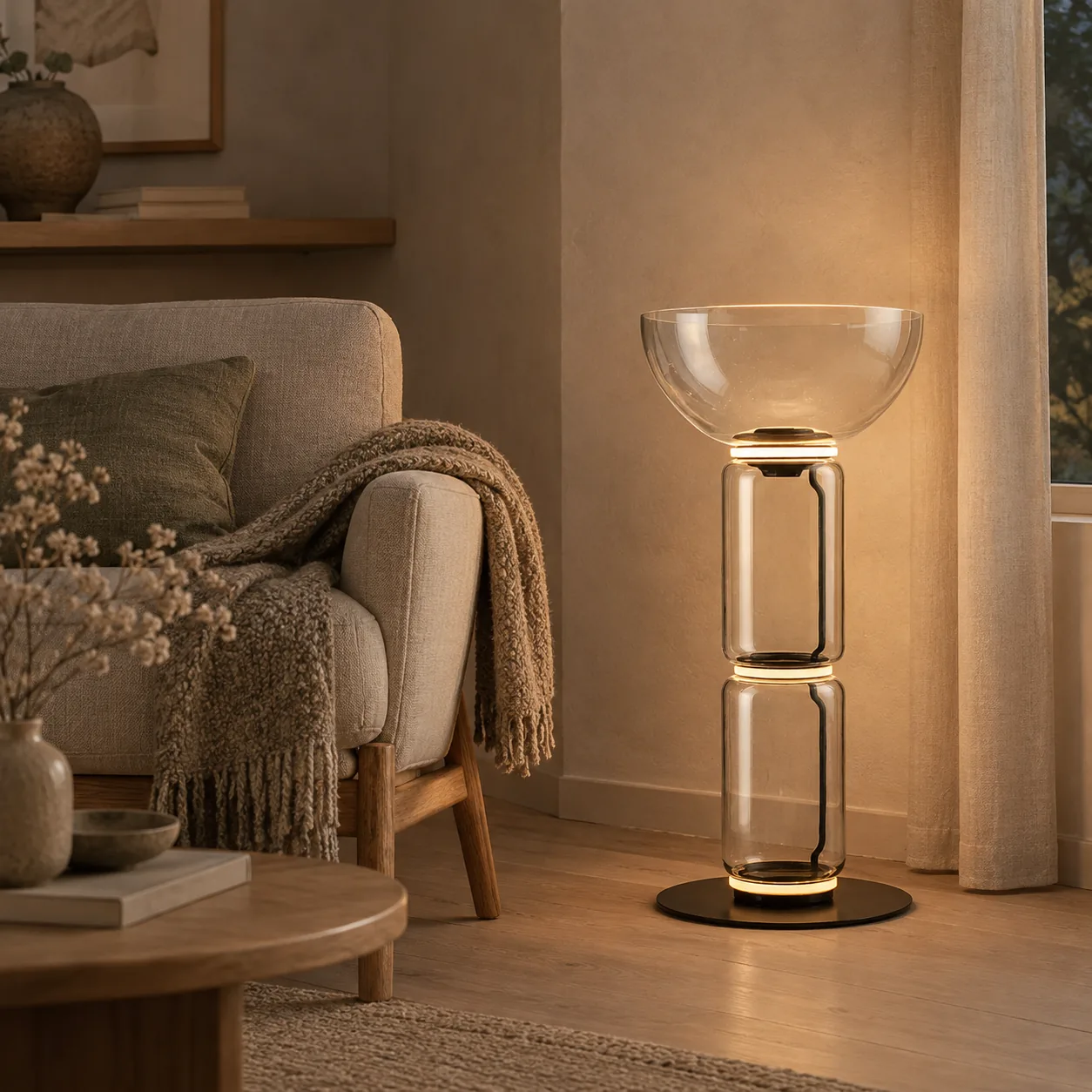 Glaseld Sculpturale Mondgeblazen Glazen Vloerlamp