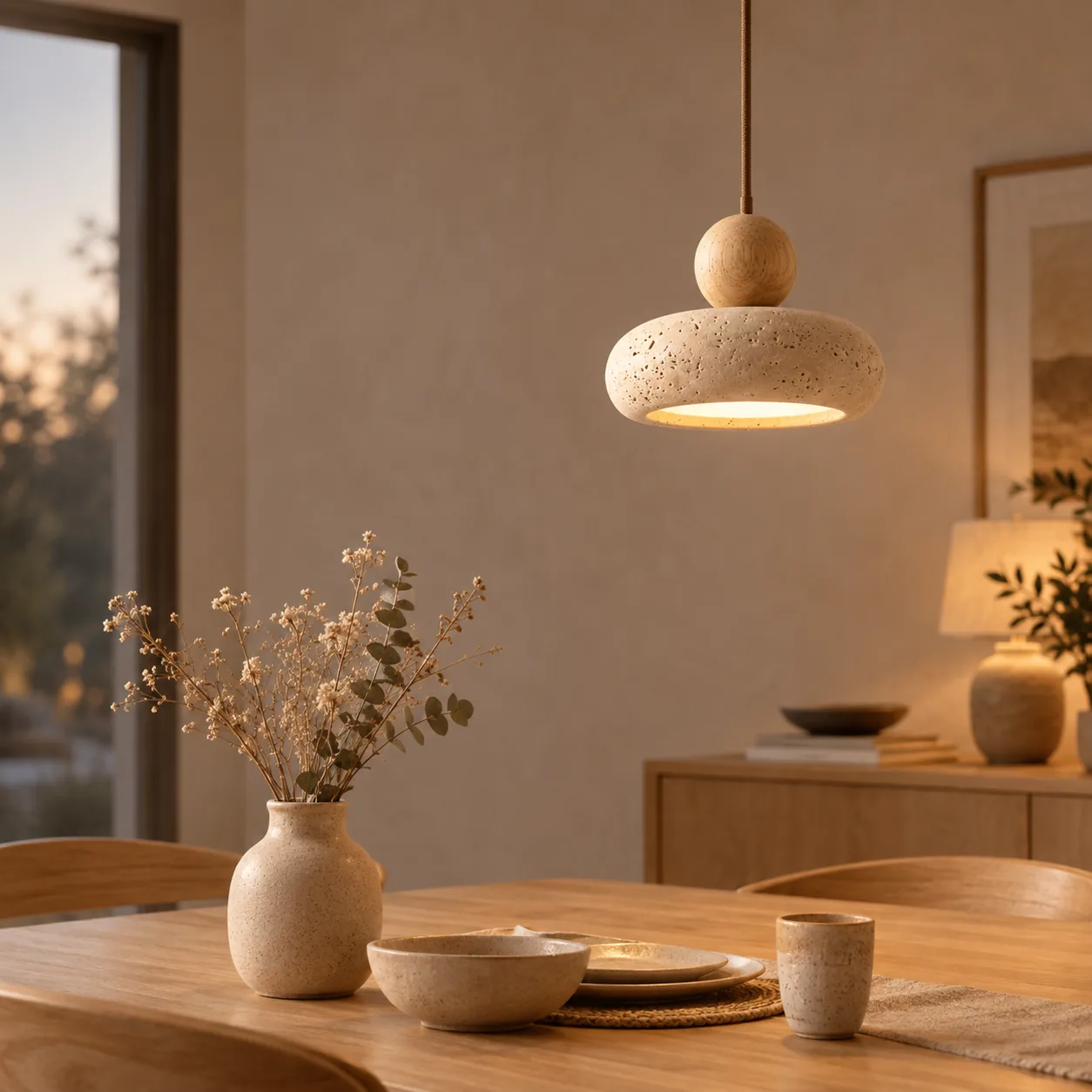 Steinja Natural Agate Stone Ceiling Pendant Light, styled in a Scandinavian interior