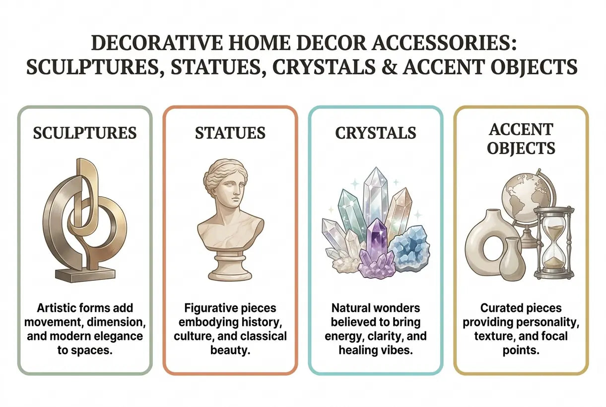 Decorative Home Decor Accessories: Sculptures, Statues, Crystals & Accent Objects - infographic