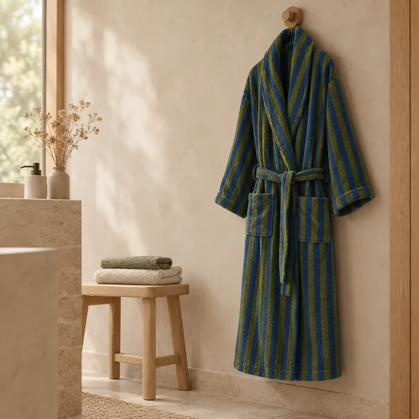 Driva Retro Jacquard Katoenen Badjas Blauw Groen
