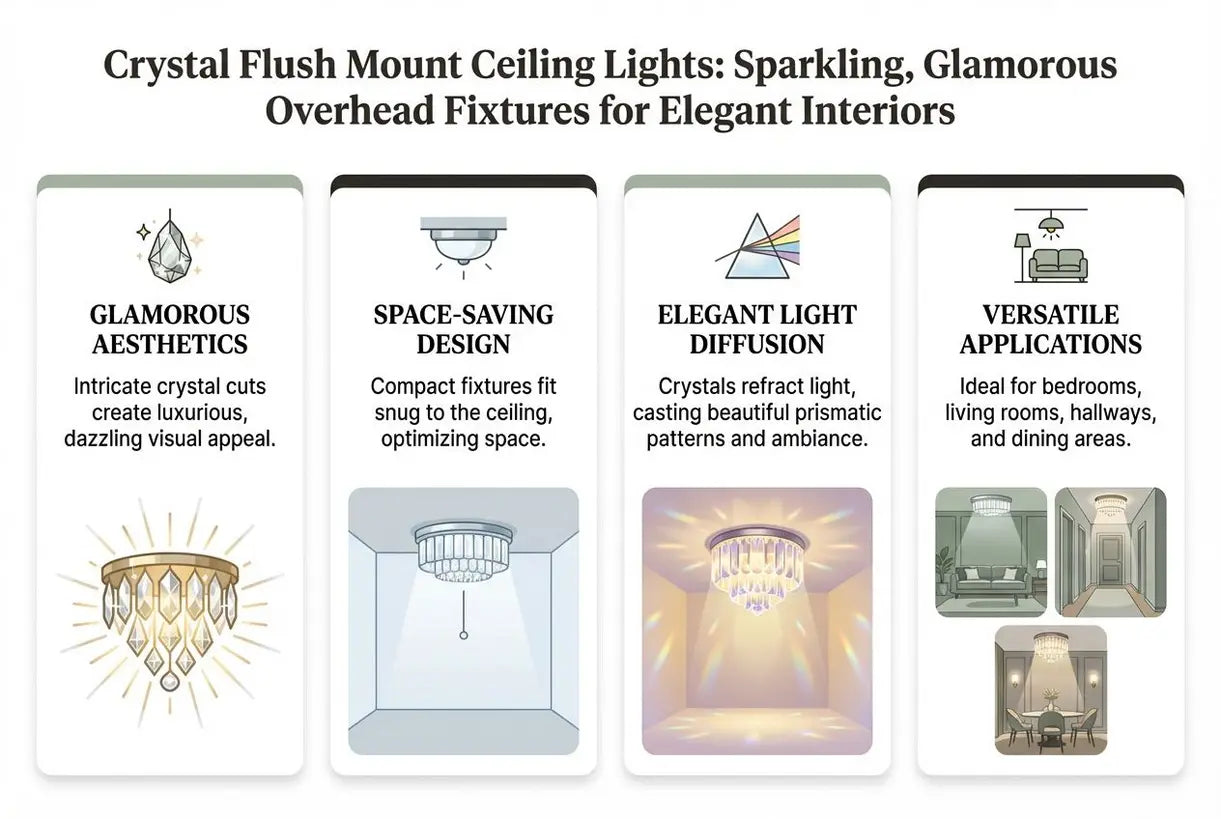 Kristallen plafondlampen: sprankelende, glamoureuze plafondarmaturen voor elegante interieurs - infographic