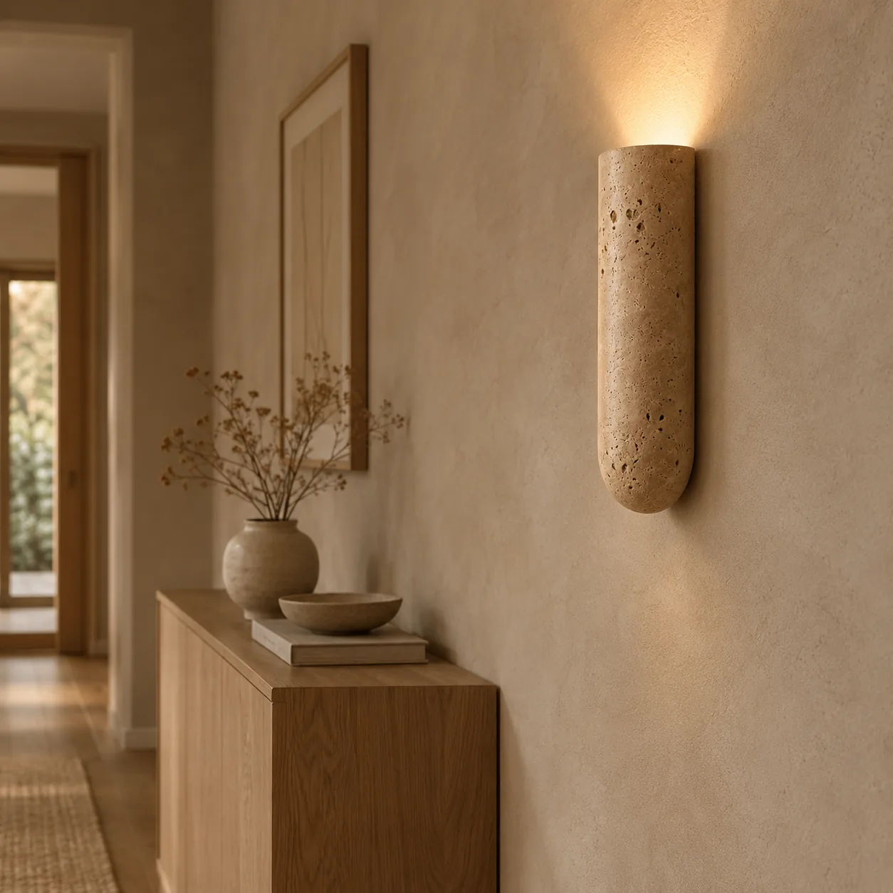 Glodsten Gesneden Travertin Steen LED Wandlamp