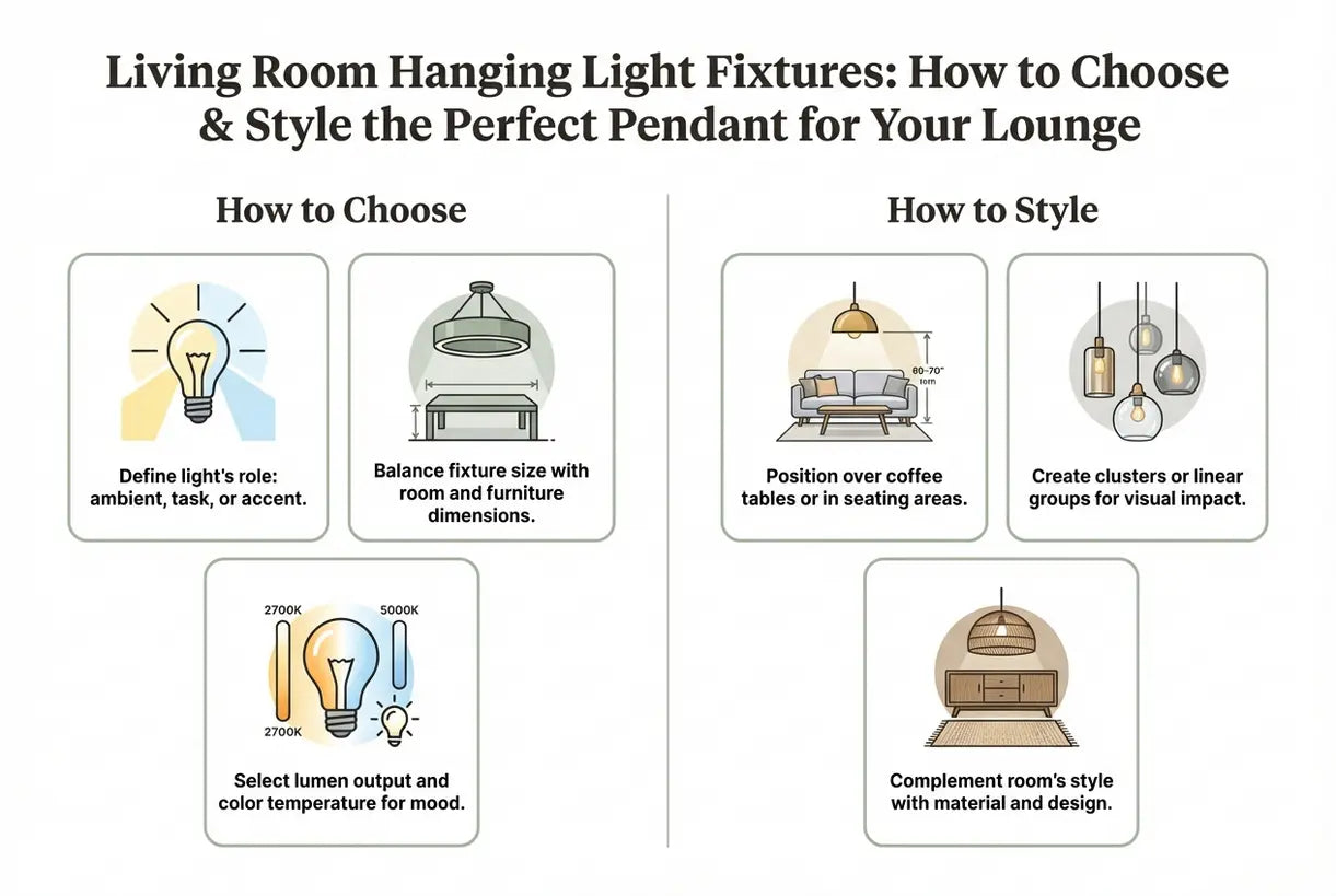 Hanglampen voor de woonkamer: hoe u de perfecte pendel kiest en stylet voor uw lounge - infographic