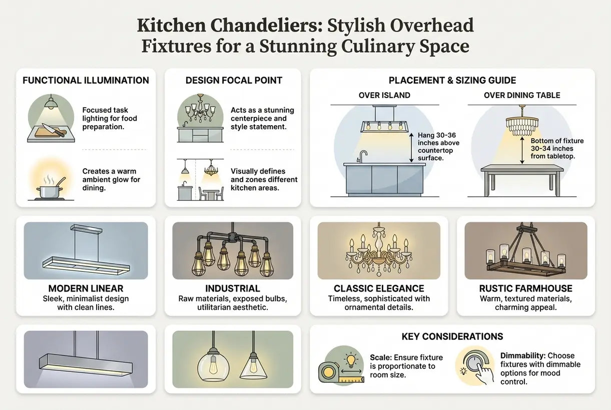 Kitchen Chandeliers: Stylish Overhead Fixtures for a Stunning Culinary Space - infographic