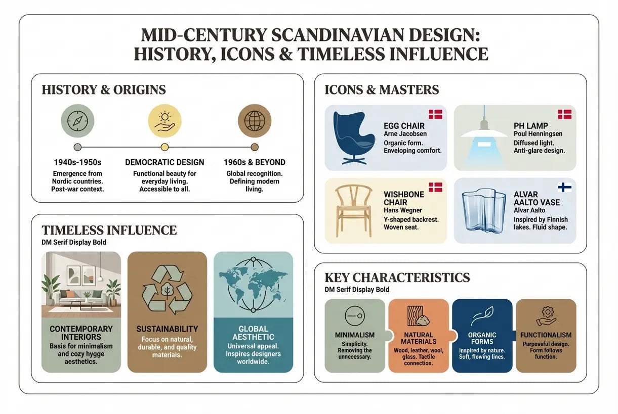 Mid-Century Scandinavian Design: History, Icons & Timeless Influence - infographic
