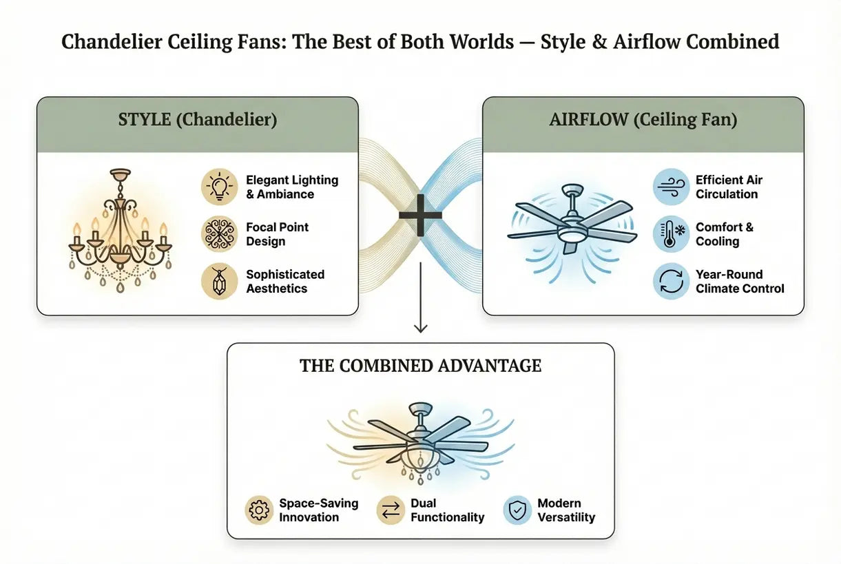 Chandelier Ceiling Fans: The Best of Both Worlds — Style & Airflow Combined - infographic