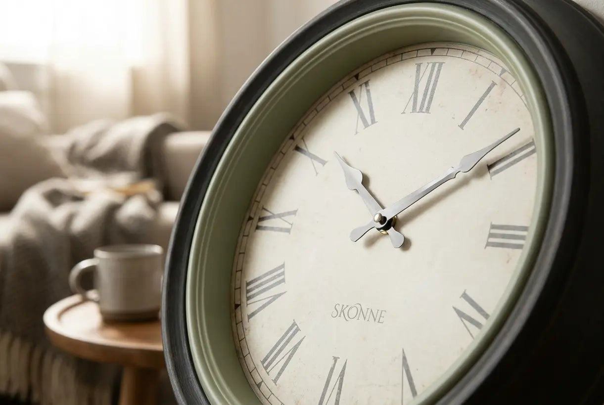 Klassische analoge Wanduhr Zeiger und Zifferblatt Detail