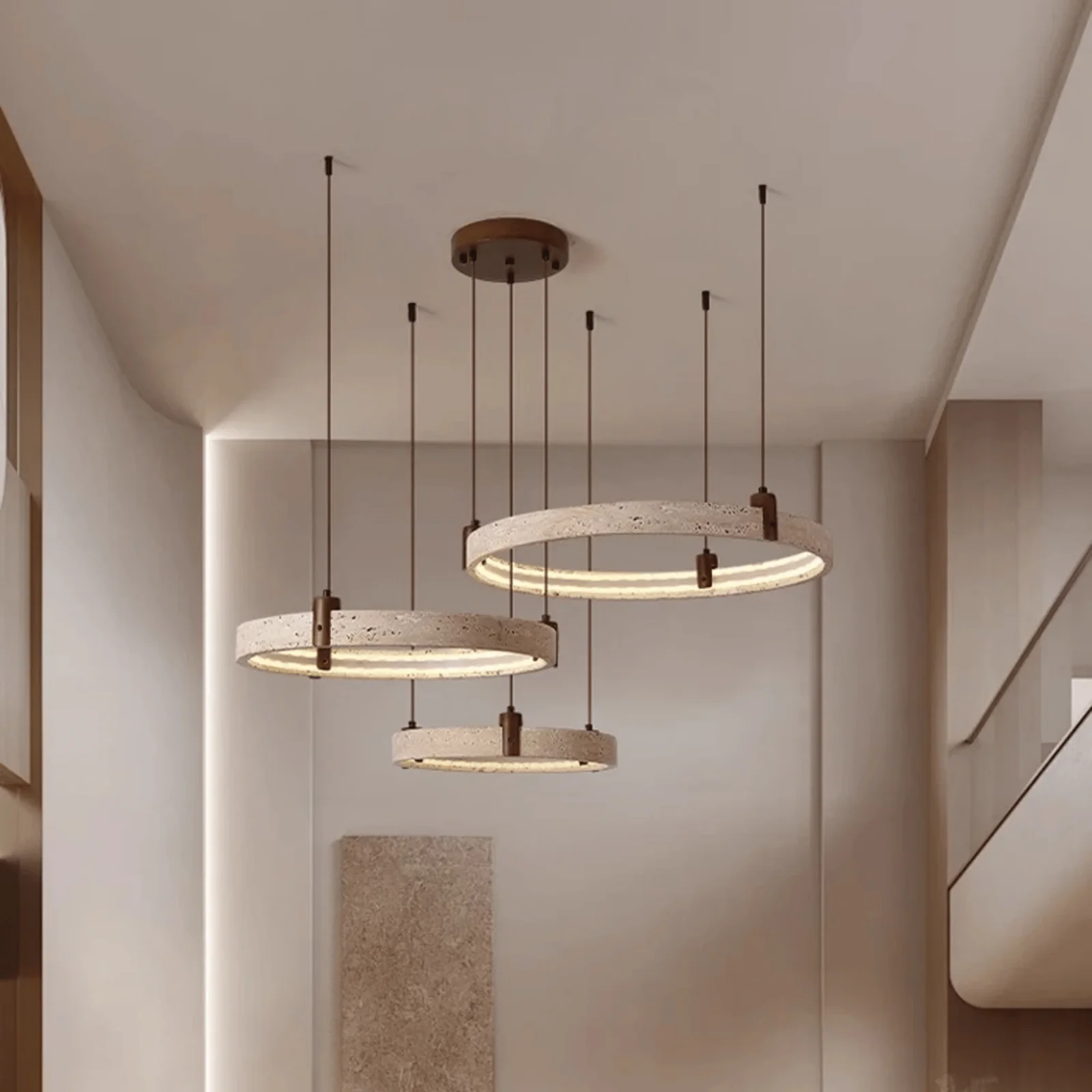 Steinrund Stone Ring Pendant Light for Dining, Large / Dimmable, Ceiling Fixtures, Natural Multi-Ring