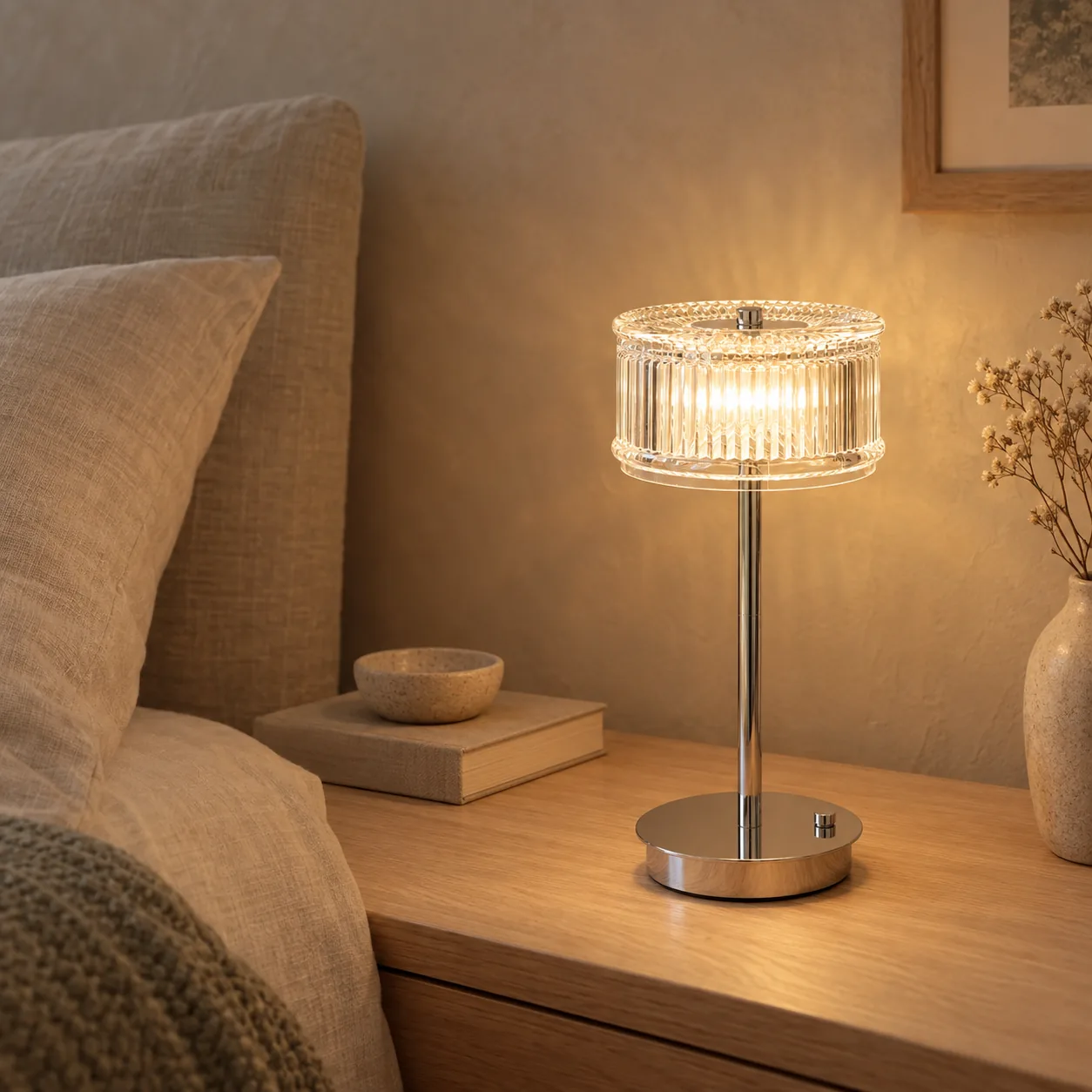 Gloda Cordless Crystal Touch Dimmable Table Lamp, styled in a Scandinavian interior