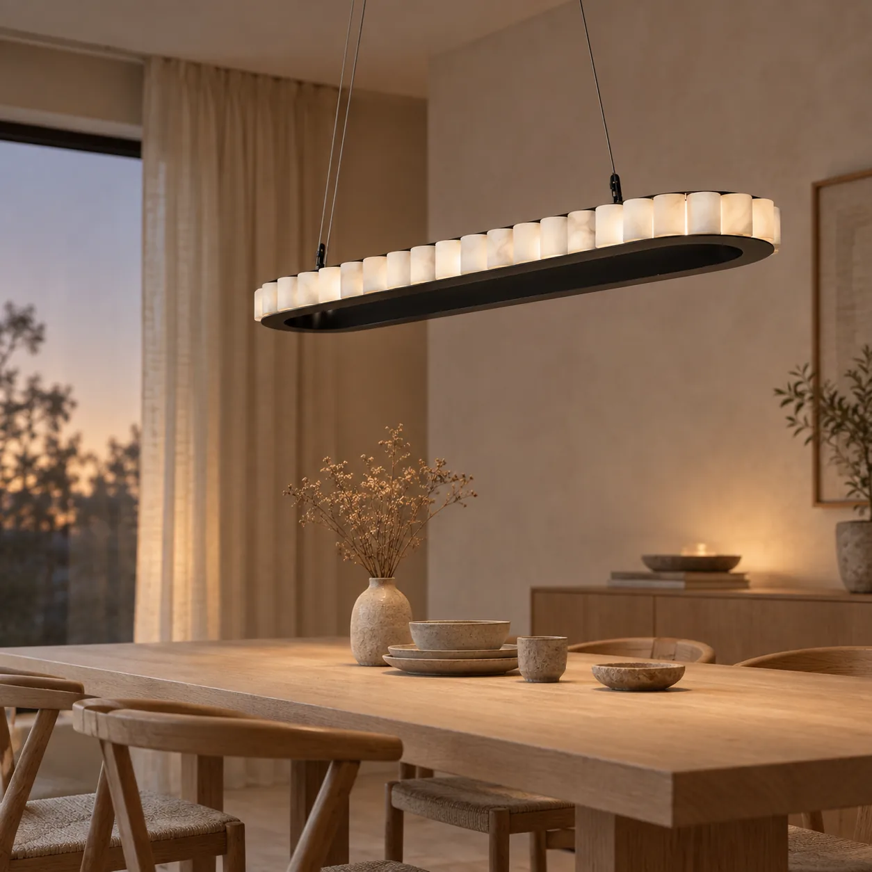 Marvei Ovale Marmeren LED Hanglamp voor Eettafel