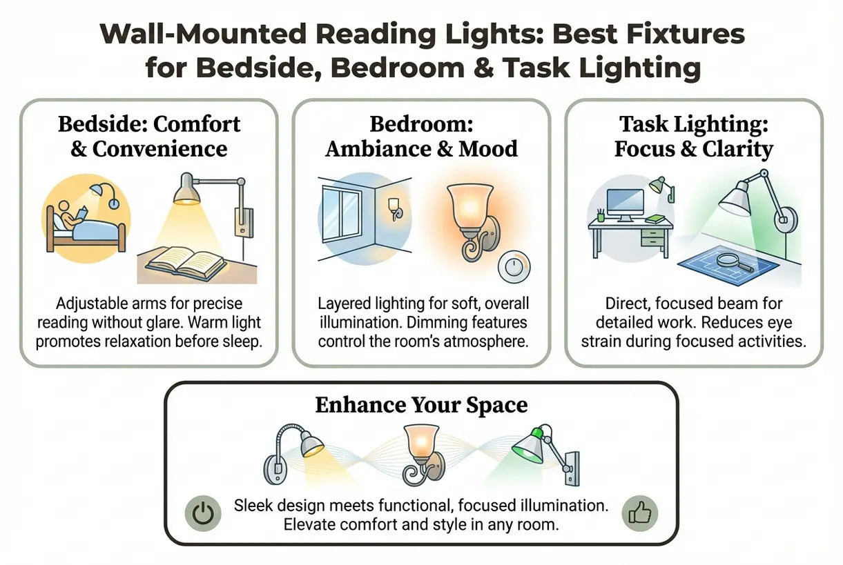 Wandleeslampen: de beste armaturen voor naast het bed, in de slaapkamer en als werklicht - infographic